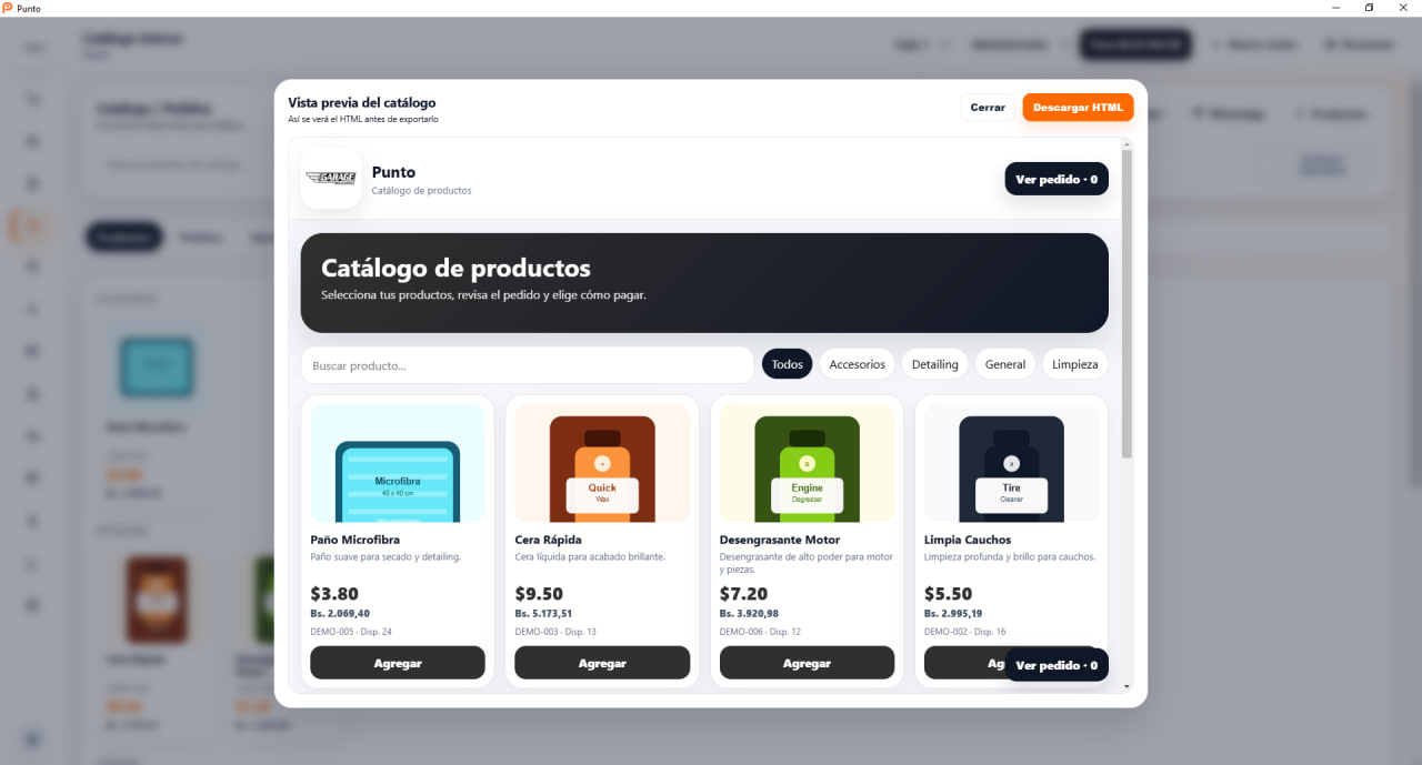 Vista previa del catálogo de Punto App